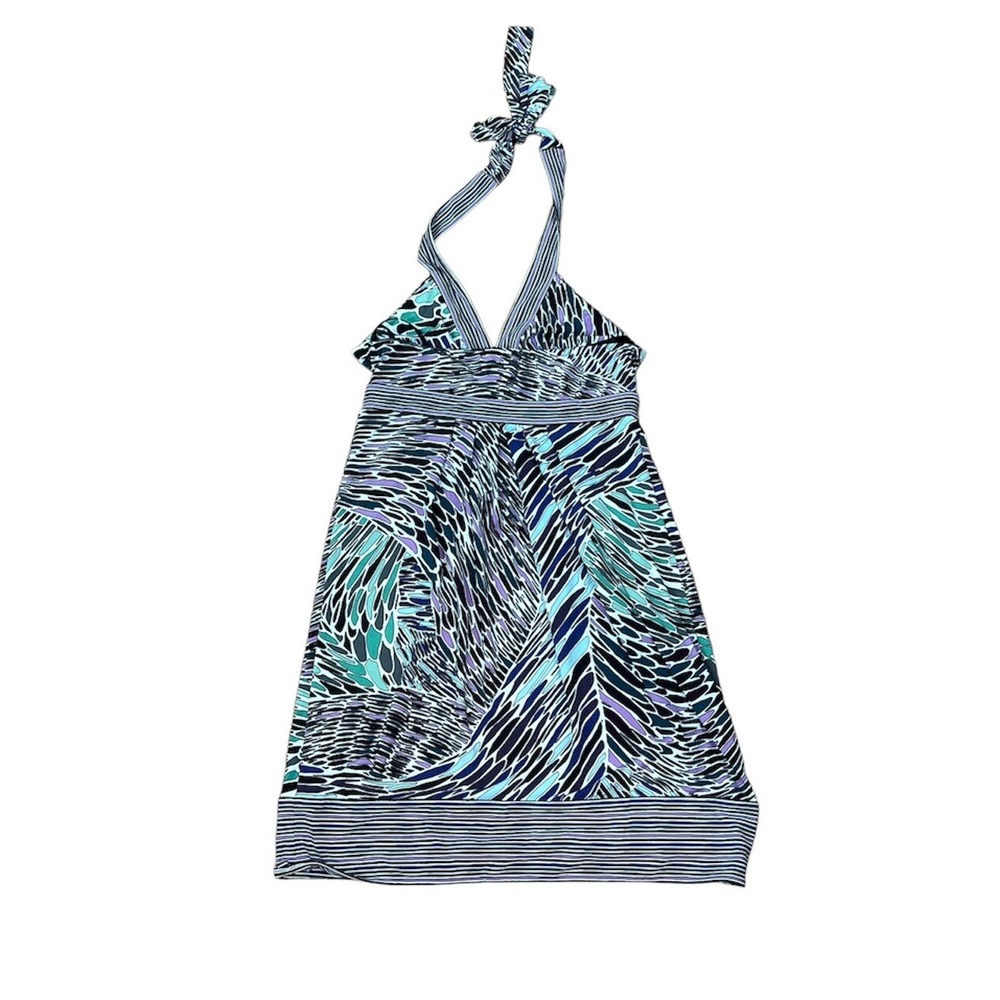 BCBGMaxazria Halter Dress Women's Size XS Babydoll Purple Graphic Print NWT - Picture 2 of 9